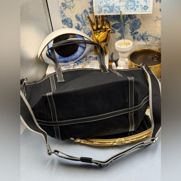 🆕 GANNI 🧿 NWT Small Banner Tote, Black Canvas & Black Leather - Picture 9 of 13